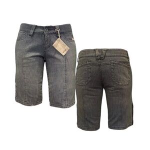 Refuge Low Rise Striped Denim Bermuda Shorts